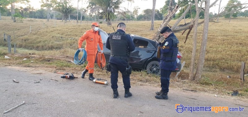 Condutor de Corolla fica preso em ferragens ao colidir em árvore na entrada do Jardim Europa