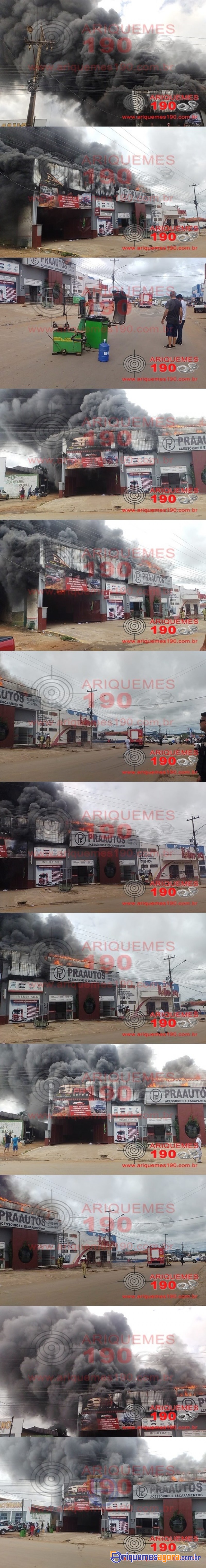 Incêndio de grandes proporções destrói três empresas em Ariquemes -VÍDEOS